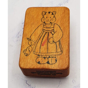 Comotion Cute Kitty in Bed Clothes Capturing a Mouse Wood Mounted Rubber Stamp